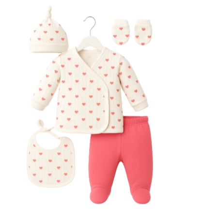 Haine bebe fetite - Compleu nou nascut, 5 piese, Inimioara noastra