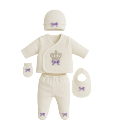 Costumase toamna-iarna - Compleu nou nascut, 5 piese, Minunata Printesa, Mov