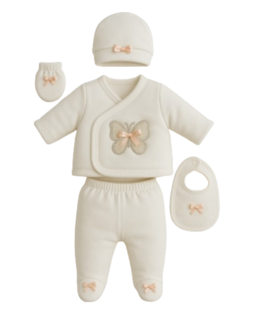 Haine bebe fetite - Compleu nou nascut, 5 piese, Minunata Printesa, Roz