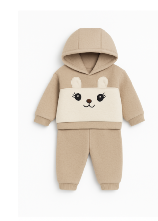 Noutati - Costumas gros, flausat, 2 piese, Cu gluga, Bej