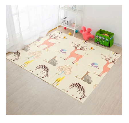 Centre de activitati - Covor de joaca bebelusi, cu doua fete, pliabil, animalute, 150×200 cm