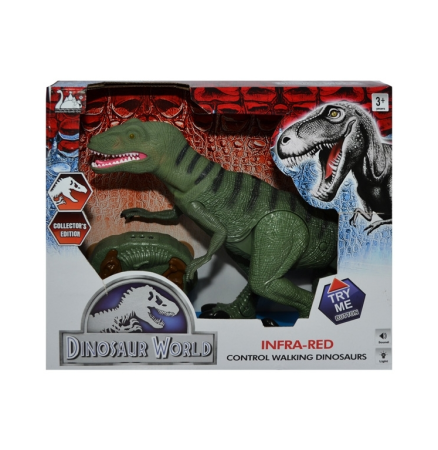 Roboti - Dinozaur cu telecomanda prin infrarosu, lumini si sunete, 30 cm, Verde, 3 ani +