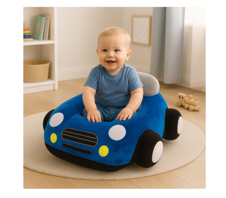 Fotoliu bebe, Masinuta, Albastru si Negru, Dimensiune 60 x 70 x 25 cm [1]