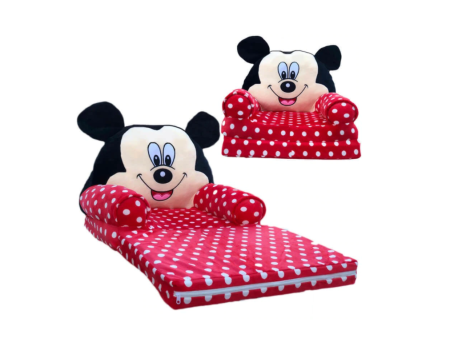 Mobilier camera copii - Fotoliu Mickey Mouse Plush 85 x 45 x 40cm, alb,cu bulinute