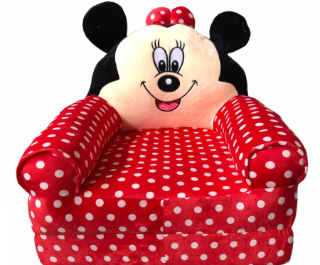 Mobilier camera copii - Fotoliu Minnie Mouse Plush 85 x 45 x 40cm, alb,cu bulinute