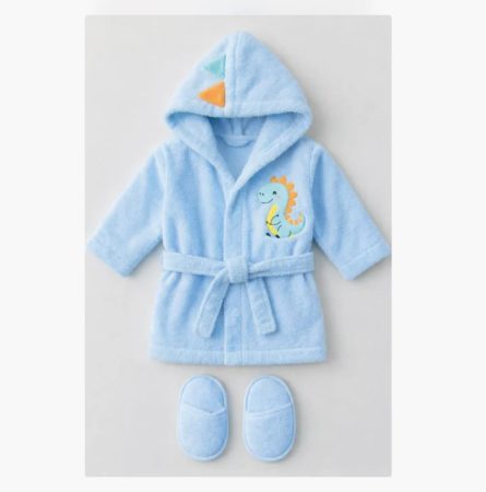 Prosop de baie - Halat de baie, cu gluga si papucei, Capison animalut, Albastru