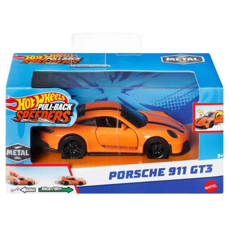 Masinute si trenulete - HOT WHEELS MASINUTA METALICA CU SISTEM PULL BACK PORSCHE 911 GT3 SCARA 1:43