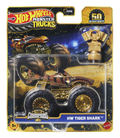Masinute si trenulete - HOT WHEELS MONSTER TRUCK 50 BIGFOOT TROPHY CHAMPIONS MASINUTA HW TIGER SHARK SCARA 1 LA 64