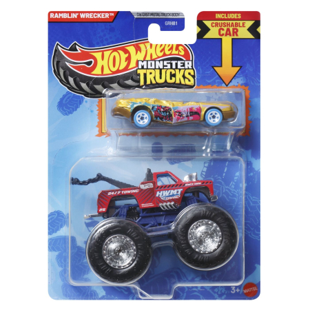 Masinute si trenulete - HOT WHEELS MONSTER TRUCK SI MASINUTA METALICA RAMBLIN WRECKER