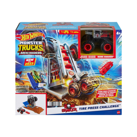 Masinute si trenulete - HOT WHEELS MONSTER TRUCKS ENTRY CHALLENGE ARENA SMASHERS PROVOCAREA TIRE PRESS