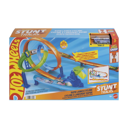 Masinute si trenulete - HOT WHEELS STUNT TRACKS PISTA CICLON DE LANSAREA RAPIDA CU MASINUTA INCLUSA
