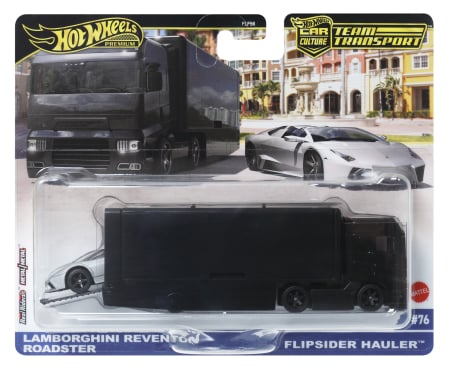 Noutati - HOT WHEELS TRANSPORTATOR FLIPSIDER HAULER CU MASINUTA LAMBORGHINI REVENTON ROADSTER SCARA 1 LA 64