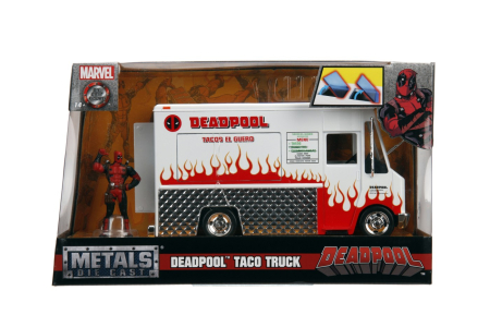 Masinute si trenulete - JADA MARVEL SET CAMIONUL DE MANCARE SCARA 1:24 SI FIGURINA METALICA DEADPOOL
