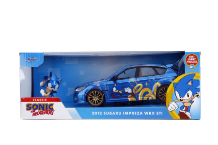 Jucarii - JADA SONIC THE HEDGEHOG SET MASINUTA METALICA SUBARU IMPREZA WRX STI 2012 SI FIGURINA SONIC SCARA 1 LA 24