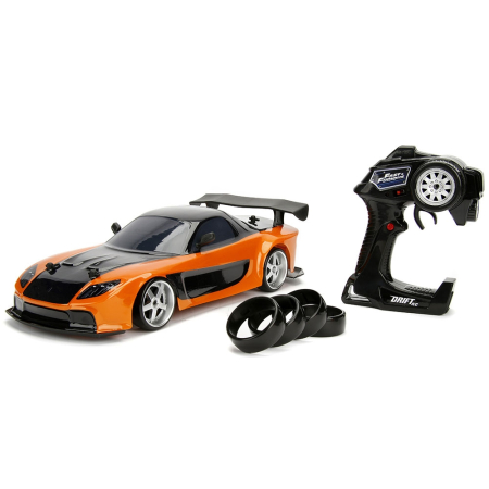 bubu-still.ro - Masina Jada Toys Fast and Furious Mazda RX-7 Drift cu anvelope si telecomanda