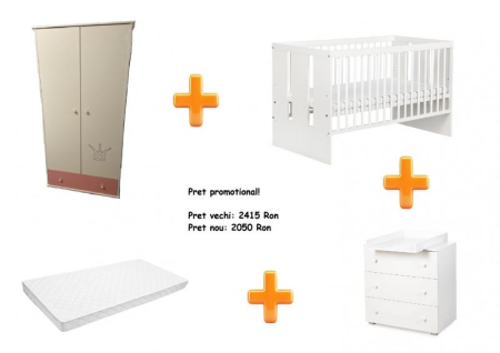 Patut din lemn - Mobilier Camera copii Si Bebelusi KLUPS KORONA - PAULA Alb-Roz