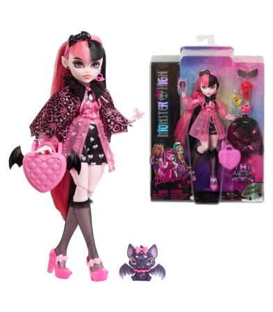 Papusi, plusuri, zane si figurine - MONSTER HIGH PAPUSA DRACULAURA CU ANIMALUT SI ACCESORII