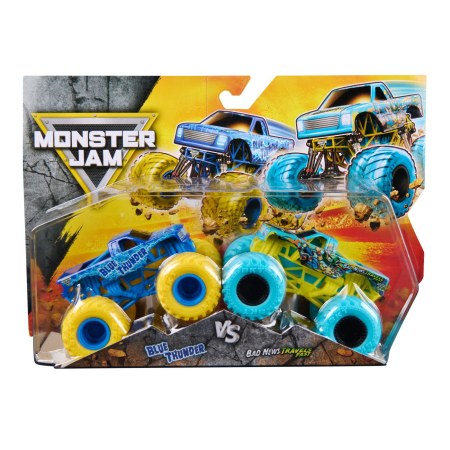 Masinute si trenulete - MONSTER JAM SET 2 MASINUTE METALICE BLUE THUNDER SI BAD NEWS TRAVELS FAST SCARA 1 LA 64