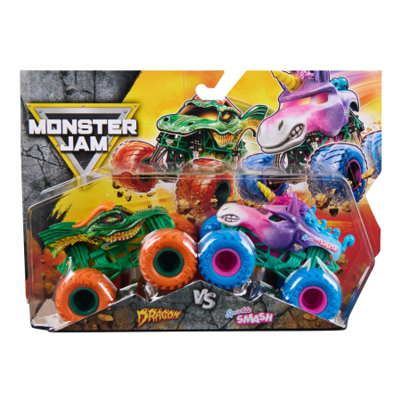 Masinute si trenulete - MONSTER JAM SET 2 MASINUTE METALICE DRAGON SI SPARKLE SMASH SCARA 1 LA 64