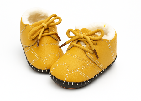 Bebe - Pantofiori galben mustar, imblaniti, pentru bebelusi