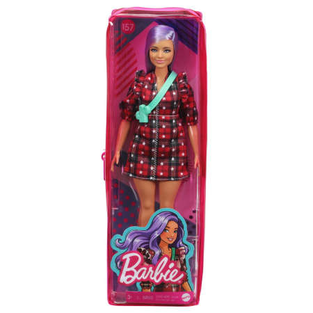 Papusi, plusuri, zane si figurine - PAPUSA BARBIE FASHIONISTA CU PARUL MOV SI ROCHITA CU STELUTE