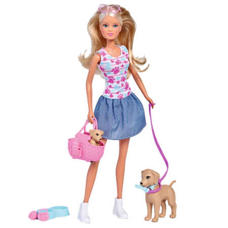 bubu-still.ro - Papusa Simba Steffi Love Puppy Walk 29 cm cu 2 figurine si accesorii