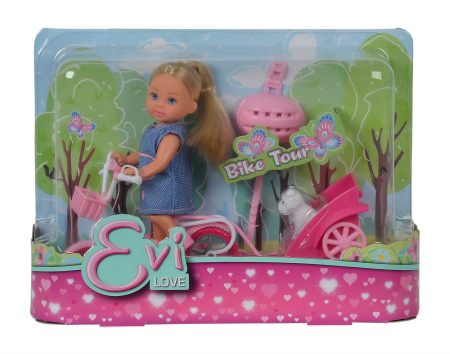 Jucarii - PAPUSICA EVI CU ROCHITA CU ANIMALUT LA PLIMBARE CU BICICLETA