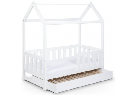 Patut din lemn - Pat tineret casuta Klups Liv Alb 160x80 cu sertar