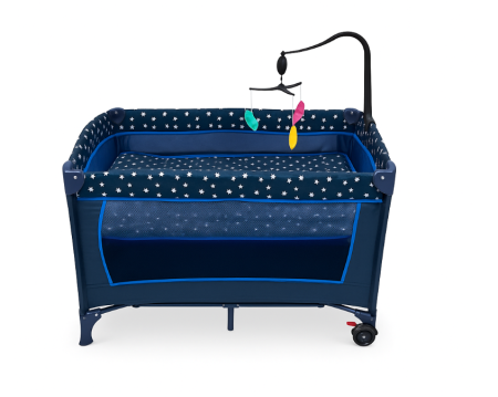 Patut bebe, 2 niveluri, cu laterala culisanta, baldachin cu suport inclus, masuta de infasat, albastru [1]