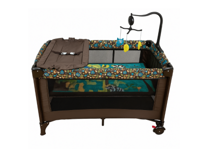 Patut bebe, 2 niveluri, cu laterala culisanta, baldachin cu suport inclus, masuta de infasat, multicolor [2]