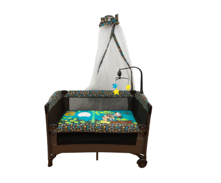 Patut bebe, 2 niveluri, cu laterala culisanta, baldachin cu suport inclus, masuta de infasat, multicolor [1]