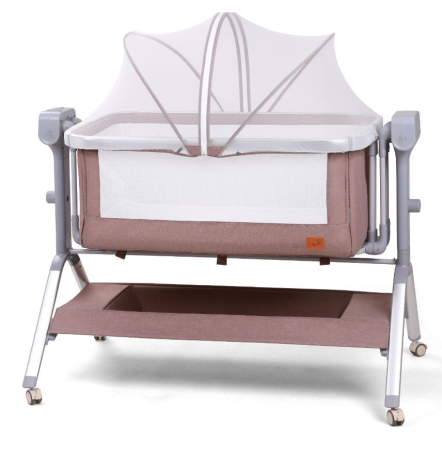 Pentru bebe - Patut copii, 3 in 1, transformabil in balansoar, Co-Sleeper, 5 trepte de inaltime, Carusel muzical, Anticolici, Bej