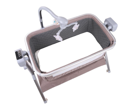 Patut copii, 3 in 1, transformabil in balansoar, Co-Sleeper, 5 trepte de inaltime, Carusel muzical, Anticolici, Bej [2]