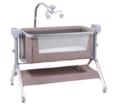 Patut copii, 3 in 1, transformabil in balansoar, Co-Sleeper, 5 trepte de inaltime, Carusel muzical, Anticolici, Bej [1]