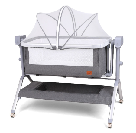 Balansoare si Leagane - Patut copii, 3 in 1, transformabil in balansoar, Co-Sleeper, 5 trepte de inaltime, Carusel muzical, Anticolici, Gri