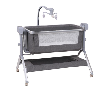 Patut copii, 3 in 1, transformabil in balansoar, Co-Sleeper, 5 trepte de inaltime, Carusel muzical, Anticolici, Gri [1]