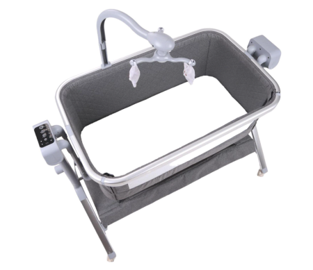 Patut copii, 3 in 1, transformabil in balansoar, Co-Sleeper, 5 trepte de inaltime, Carusel muzical, Anticolici, Gri [2]