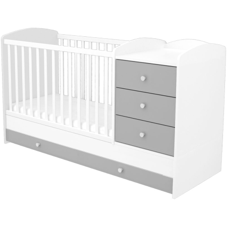 Patut bebe - Patut copii transformabil din lemn cu 4 sertare Hubners Patrik Kombi 120x60 cm alb grafit