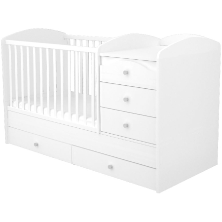 Patut din lemn - Patut copii transformabil din lemn cu 5 sertare Hubners Matei Maxi Kombi 120x70 cm alb