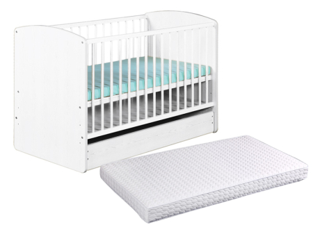 Patut din lemn - Patut cu sertar KLUPS Karolina II Alb + Saltea 10 MyKids Confort II