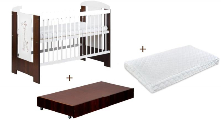 Patut din lemn - Patut cu sertar KLUPs Little Giraffe Wenge + Saltea 12 Mykids Confort II