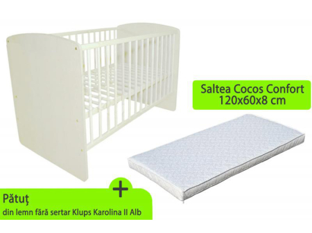 Patut din lemn - Patut KLUPS Karolina II Alb + Saltea 8 MyKids Confort II