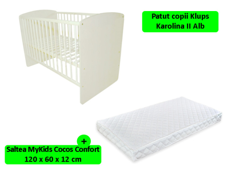 Patut din lemn - Patut Klups Karolina II Alb + Saltea Confort II 12