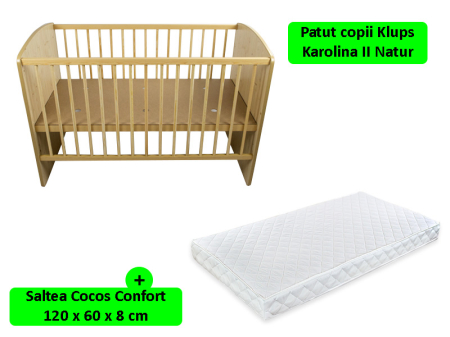 Patut din lemn - Patut KLUPS Karolina II Natur + Saltea 8 MyKids Confort II