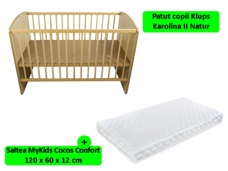 Patut din lemn - Patut Klups Karolina II Natur + Saltea Confort II 12