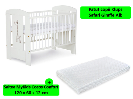 Patut din lemn - Patut Klups Safari Giraffe Alb + Saltea Confort II 12