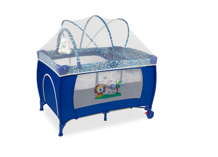 Patut bebe - Patut pliabil, 120x60cm, 2 nivele, Albastru