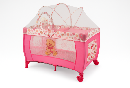 Patut bebe - Patut pliabil, 120x60cm, 2 nivele, roz