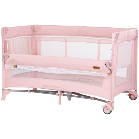 Patut bebe - Patut pliabil Chipolino Glory cu laterala culisanta pink marshmallow