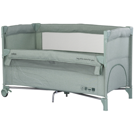 Patut bebe - Patut pliabil Chipolino Relax matcha linen cu laterala culisanta